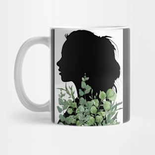 A girl's silhouette with watercolor plants Mug